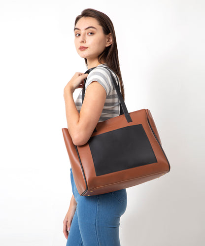 Solid Tan Black Tote Bag