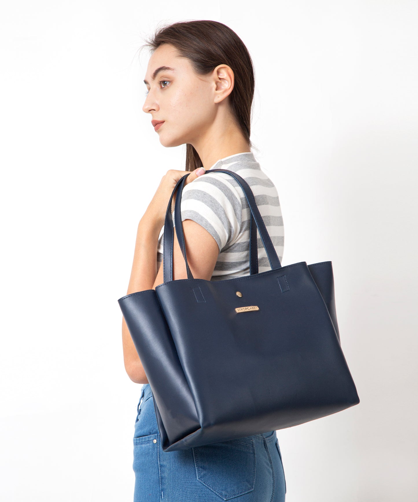 Blue Textured Structured Tote Bag