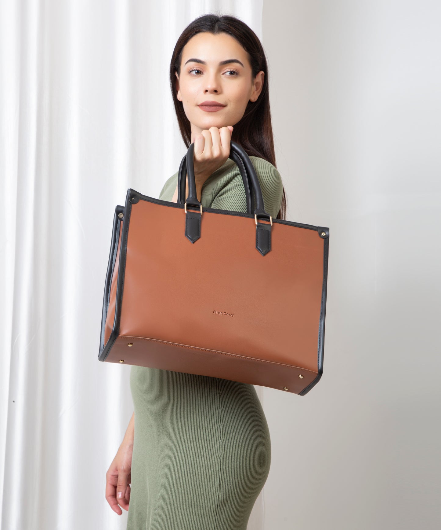 Solid Tan Color Laptop Tote Bag