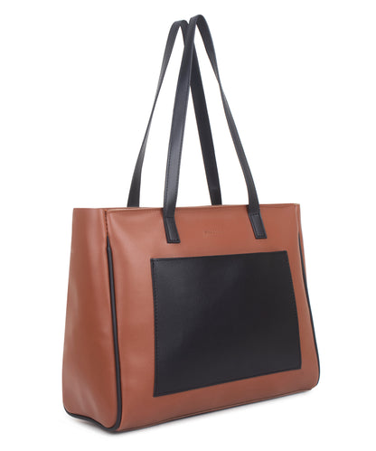 Solid Tan Black Tote Bag