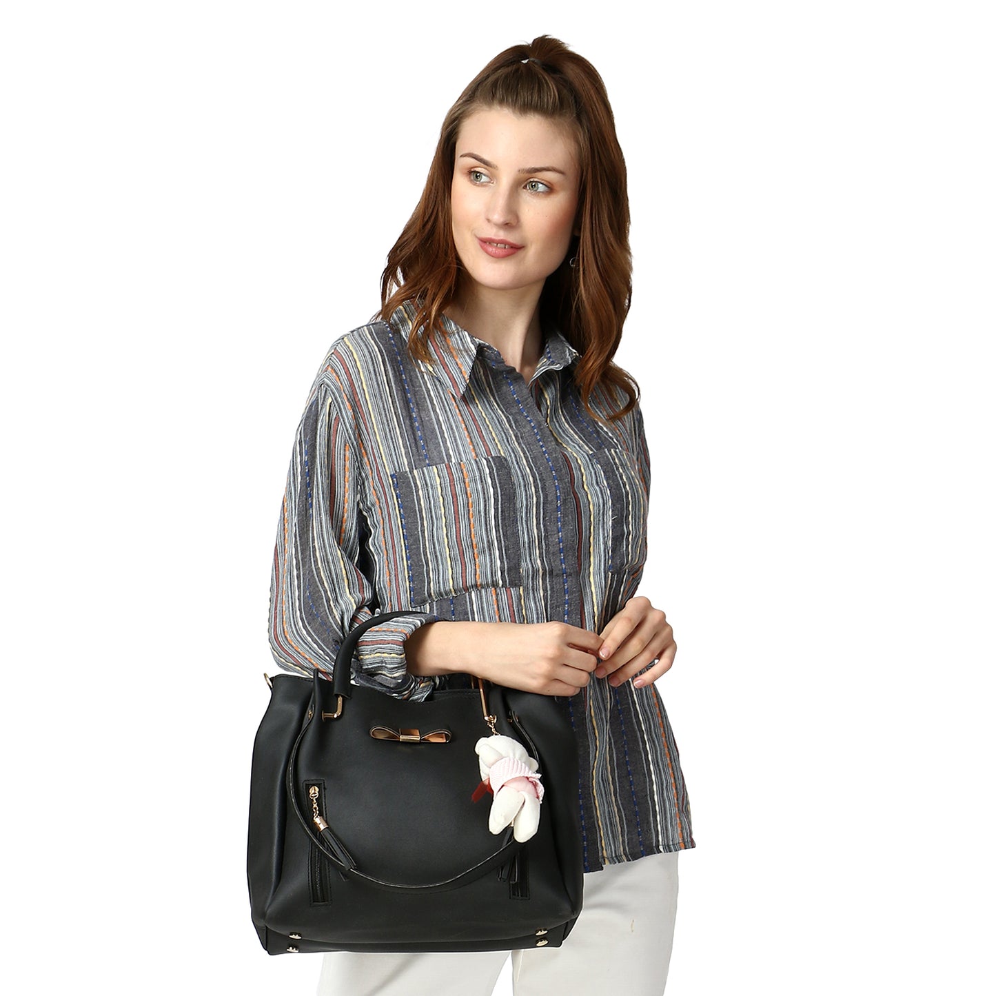 Black Structured Handheld Bag with Pouch