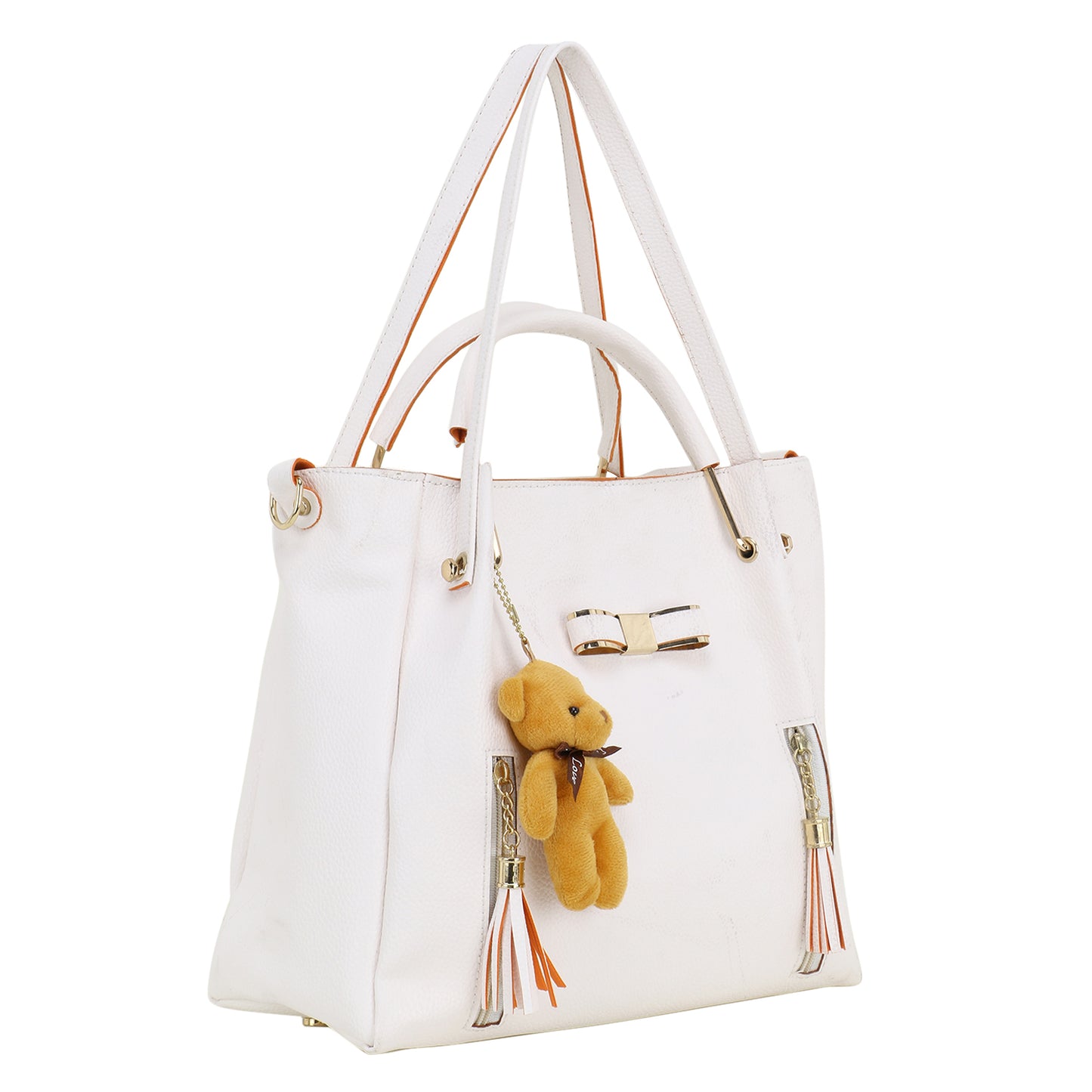 White Bucket Handheld Bag with Tasselled