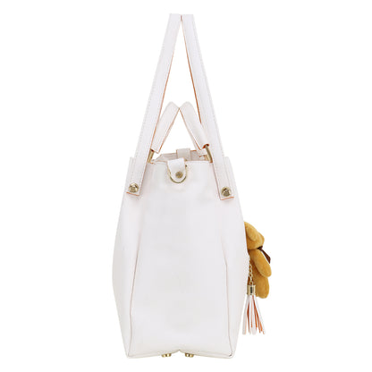 White Bucket Handheld Bag with Tasselled