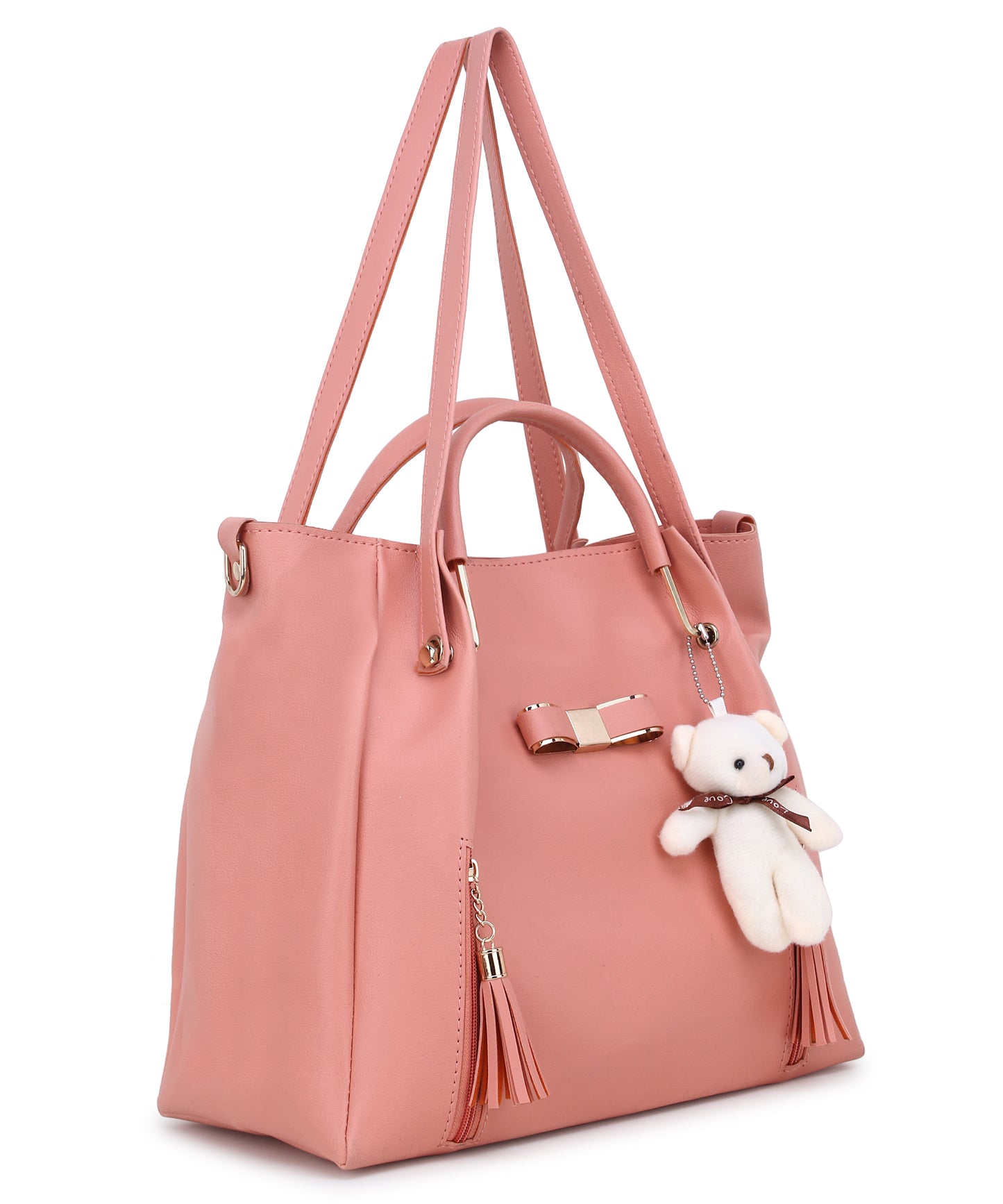 Peach-Coloured Solid Shoulder Bag With Pouch