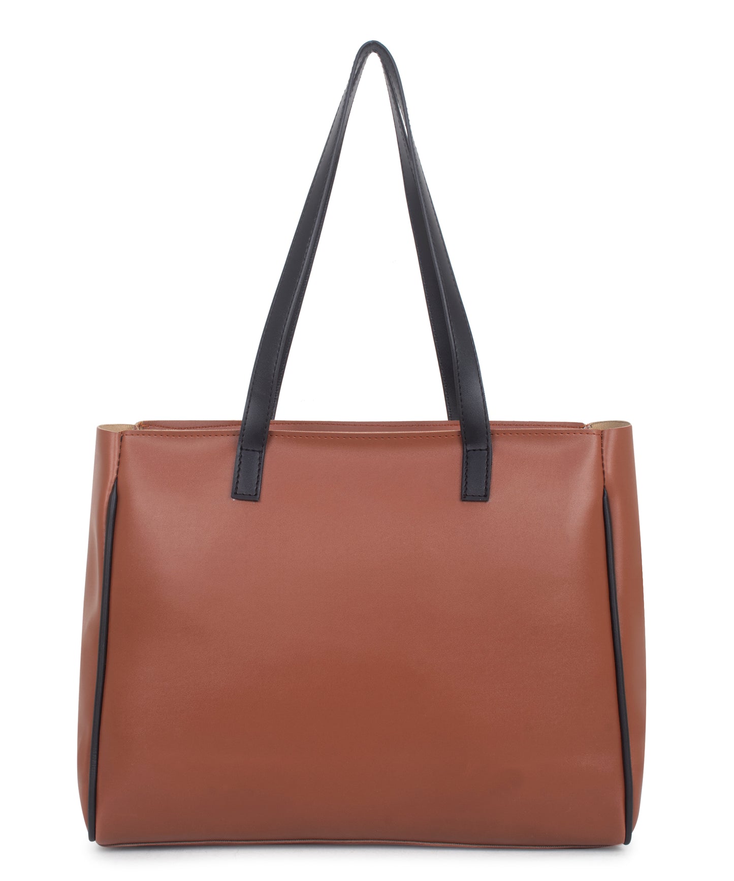 Solid Tan Black Tote Bag