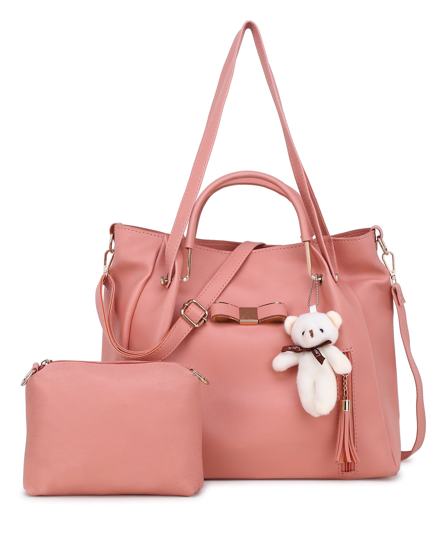 Peach-Coloured Solid Shoulder Bag With Pouch