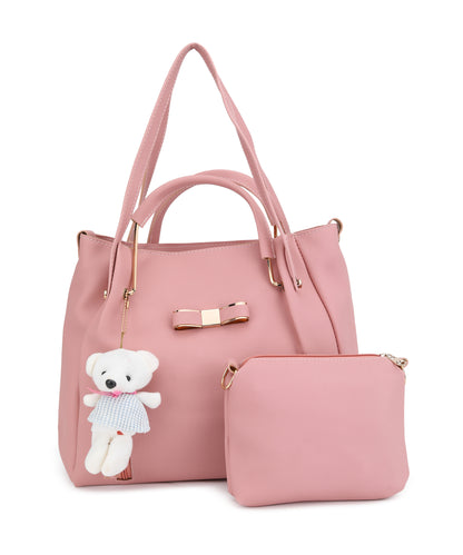 Pink Structured Embellished Shoulder Bag with Pouch