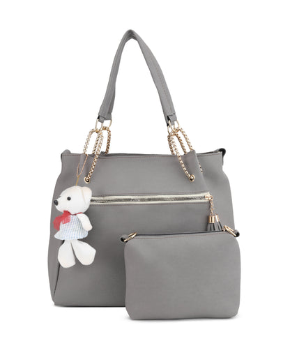 Grey Melange Solid Shoulder Bag with Pouch