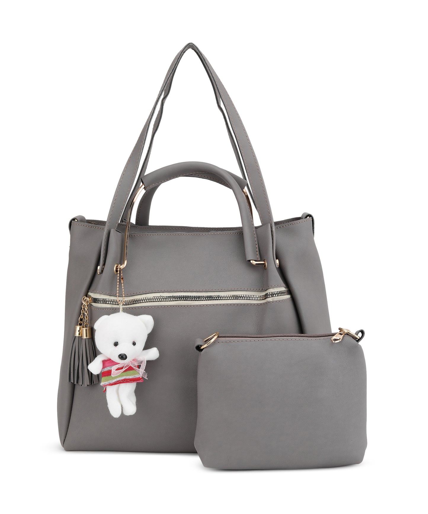 Grey Structured Shoulder Bag with Pouch