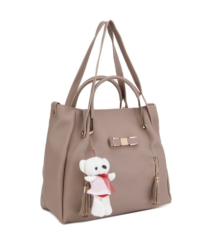 Beige Oversized Shopper Handheld Bag with Applique