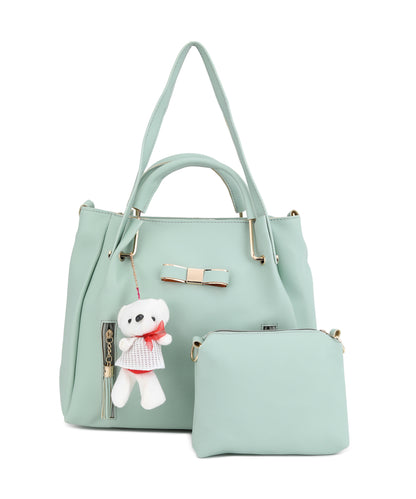 Sea Green Structured Shoulder Bag With Pouch