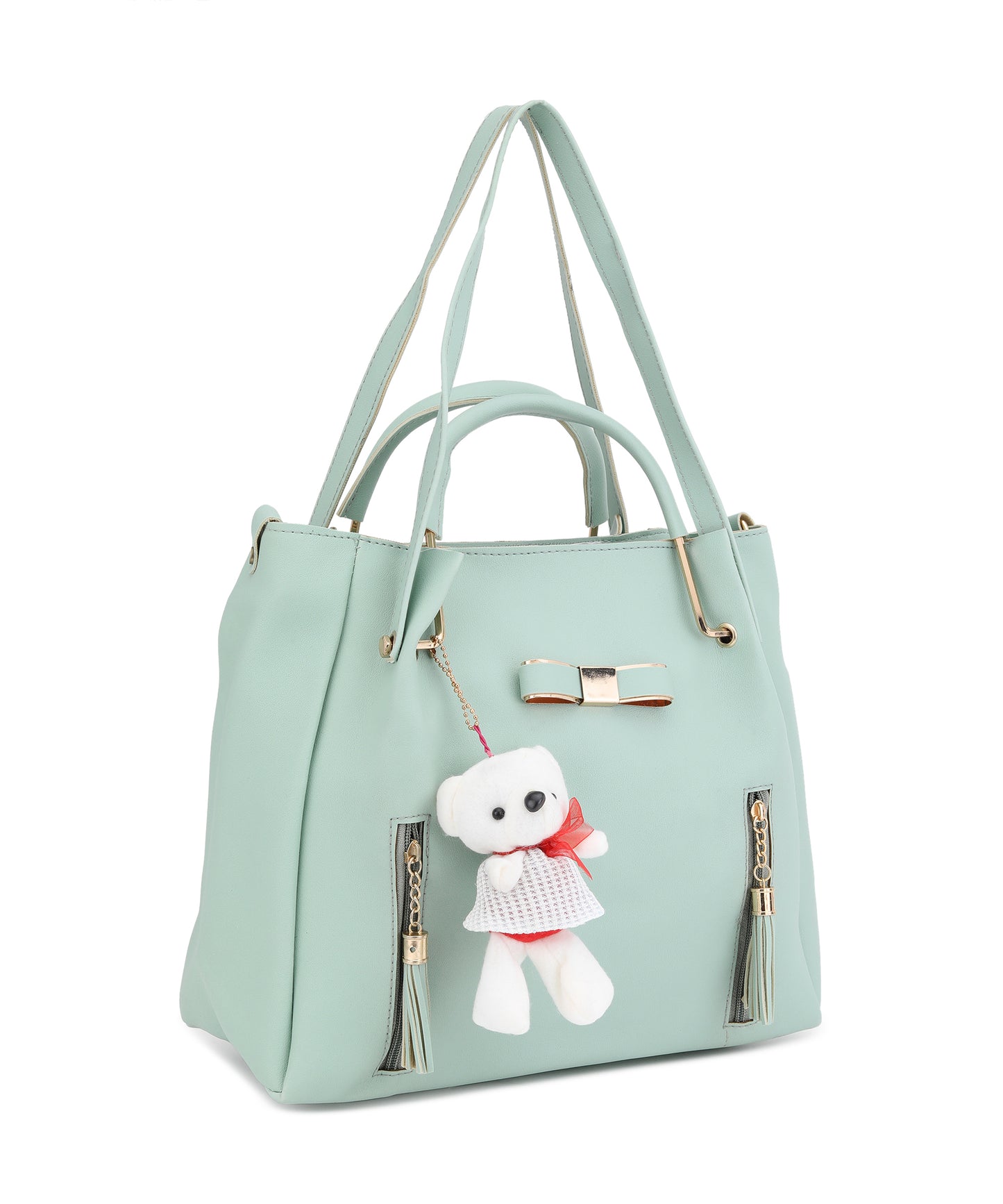 Sea Green Structured Shoulder Bag With Pouch