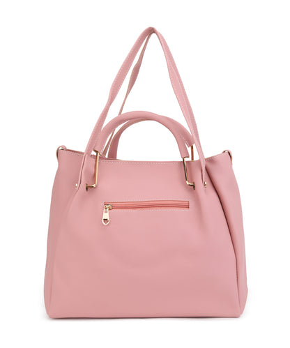 Pink Structured Embellished Shoulder Bag with Pouch