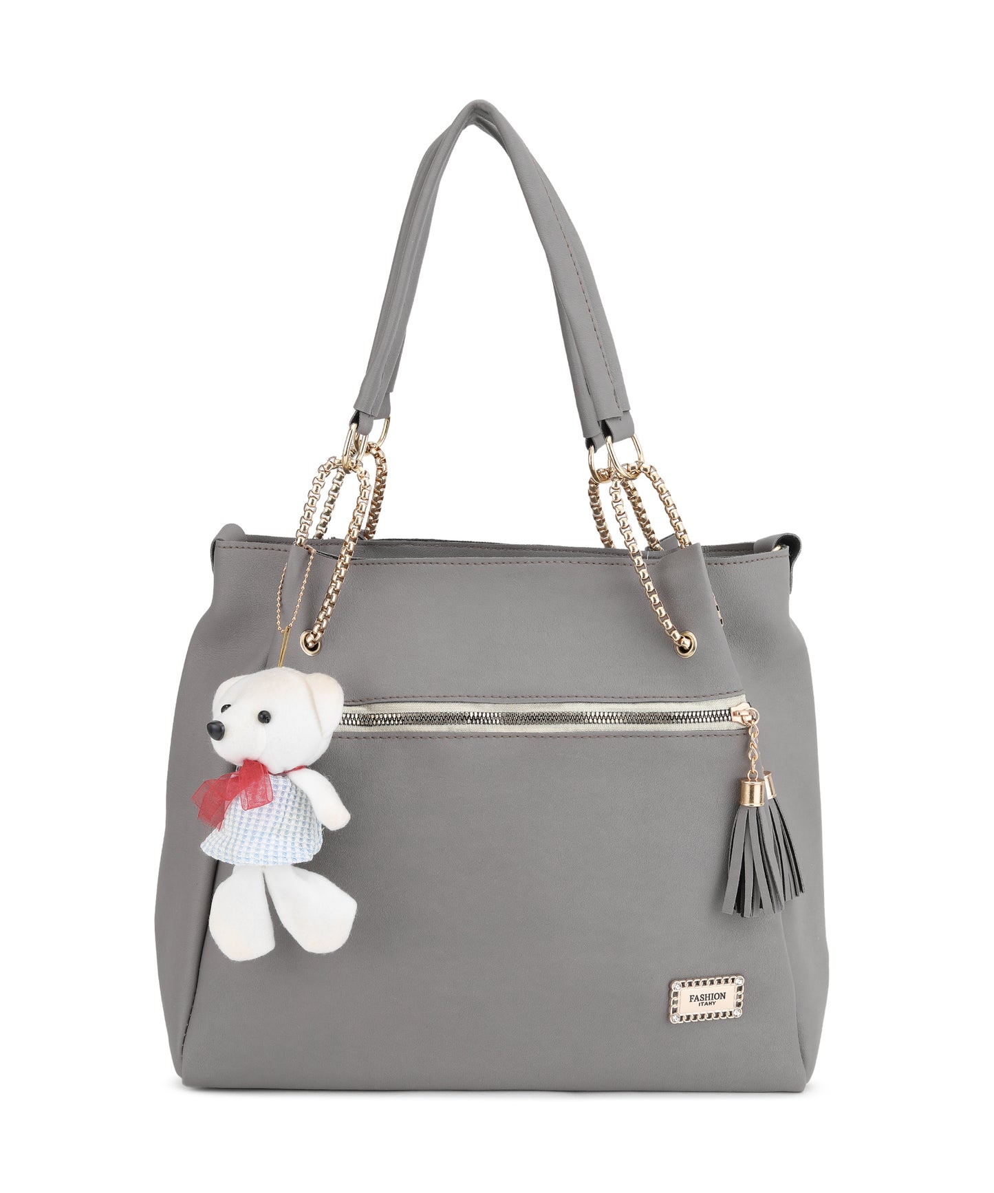 Grey Melange Solid Shoulder Bag with Pouch