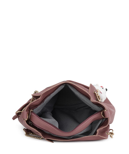 Maroon Copper-toned Structured Shoulder Bag With Pouch