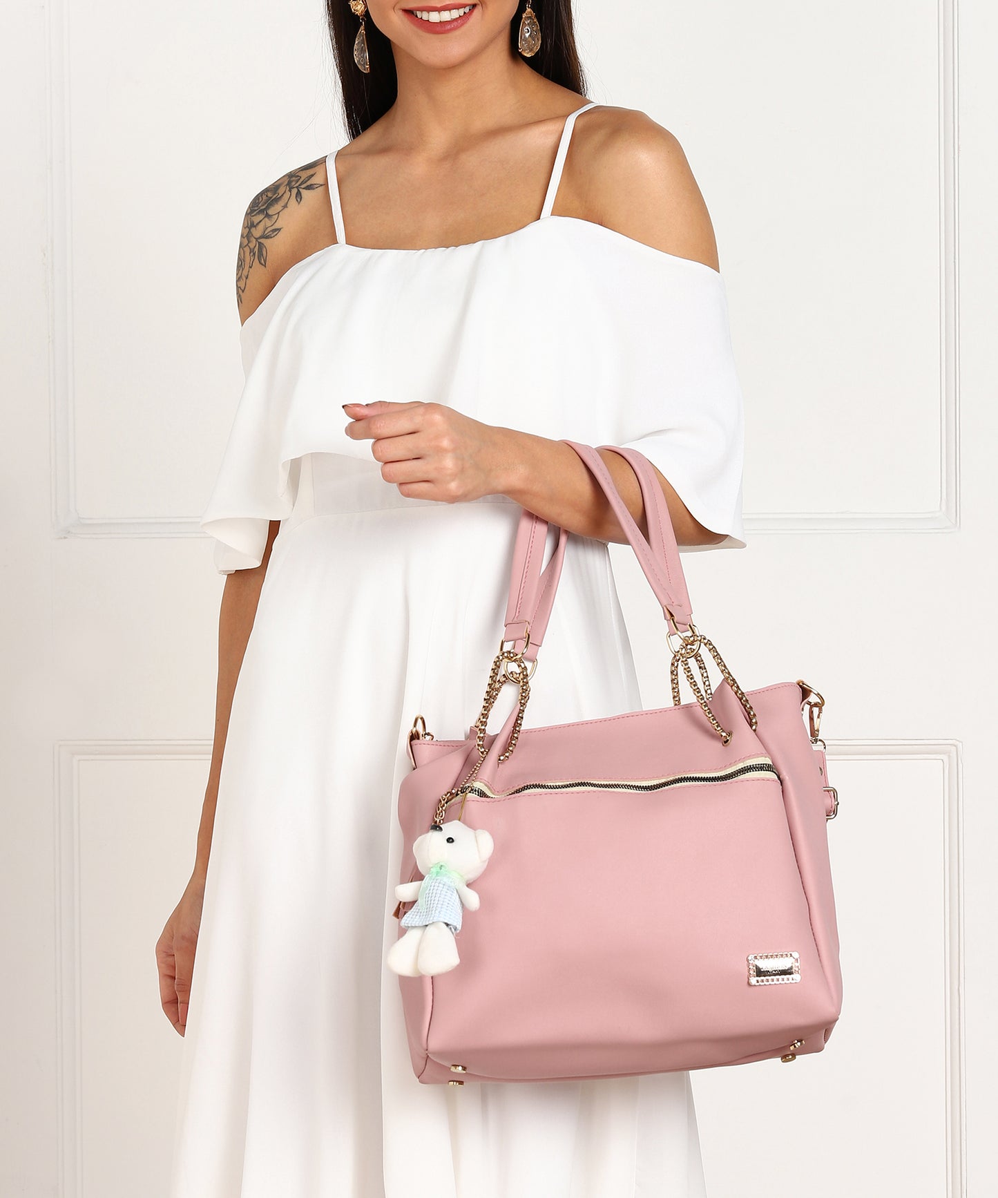 Pink Swagger Shoulder Bag with Tasselled Details Pouch