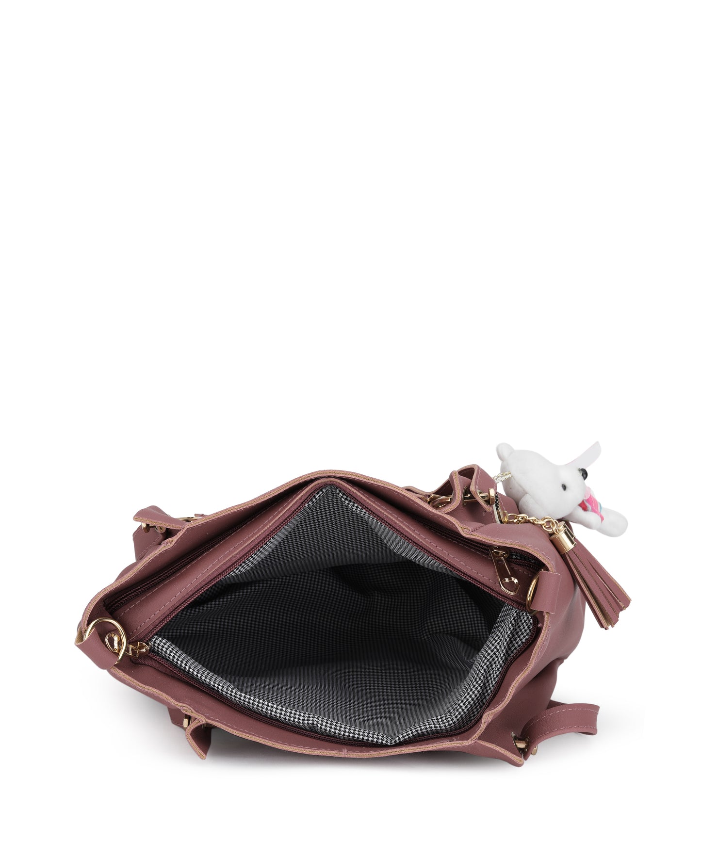 Copper-Toned Structured Tasselled Shoulder Bag With Pouch