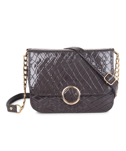 Grey Textured Structured Sling Bag with Quilted