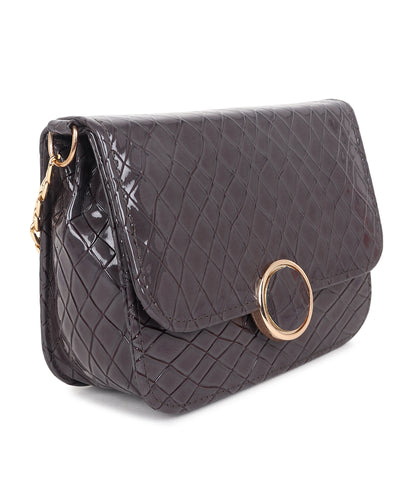 Grey Textured Structured Sling Bag with Quilted