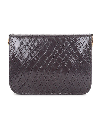 Grey Textured Structured Sling Bag with Quilted