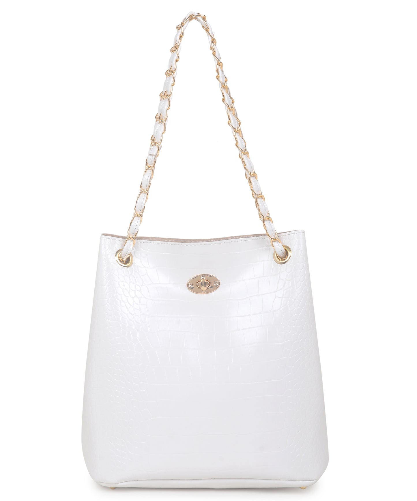 White Textured Structured Shoulder Bag