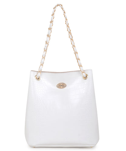 White Textured Structured Shoulder Bag