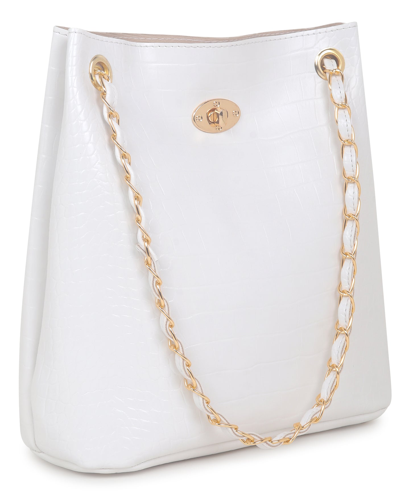 White Textured Structured Shoulder Bag