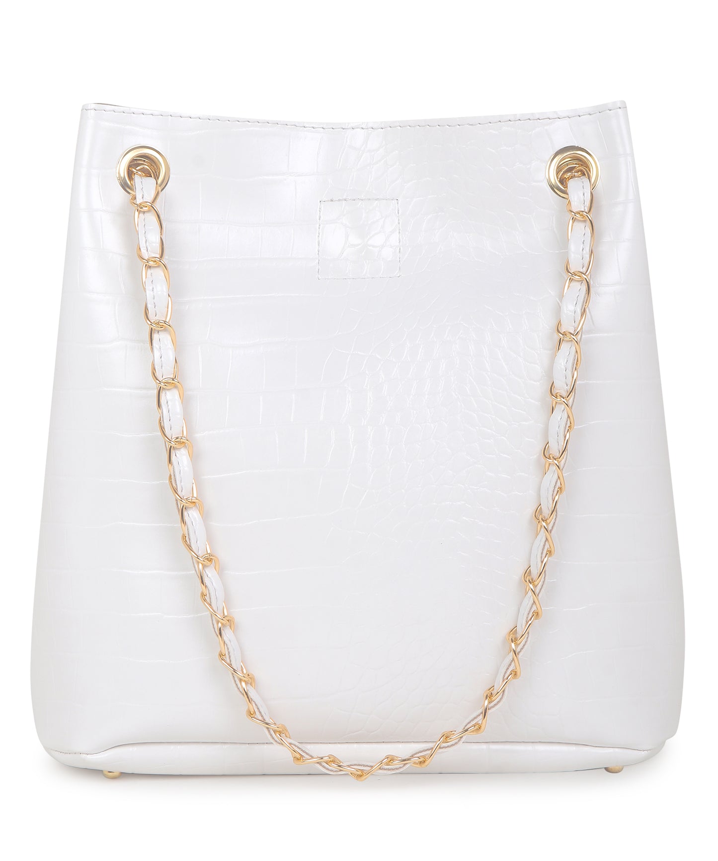 White Textured Structured Shoulder Bag