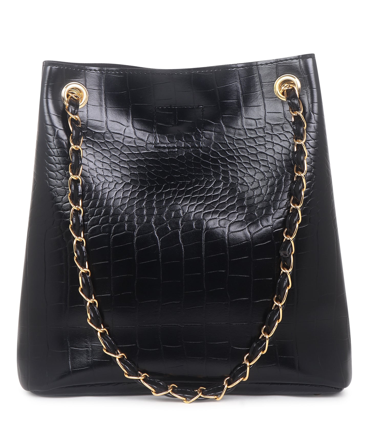 Black Textured Structured Shoulder Bag