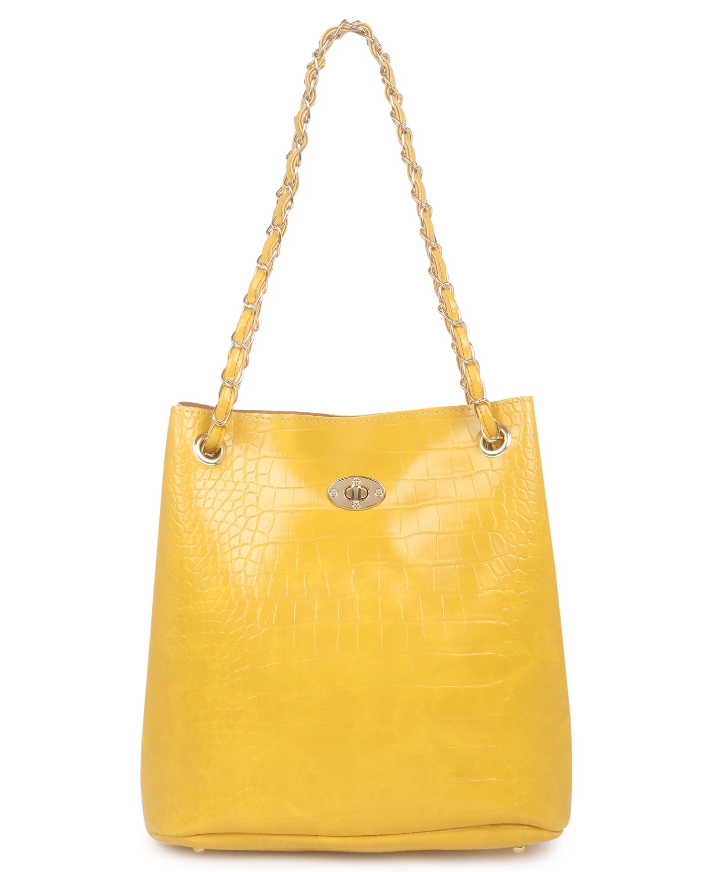 Yellow Textured Structured Shoulder Bag