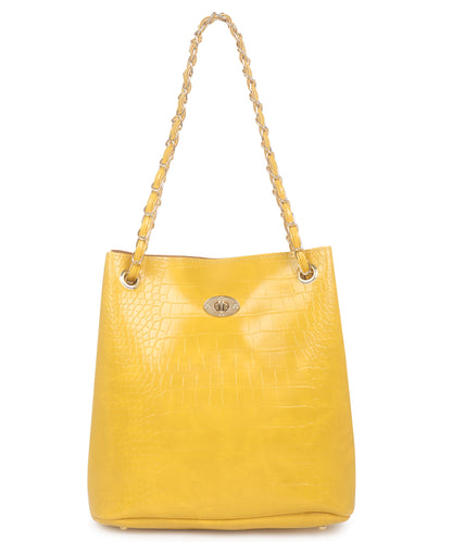 Yellow Textured Structured Shoulder Bag