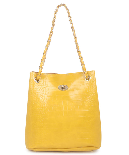 Yellow Textured Structured Shoulder Bag