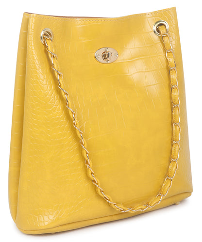 Yellow Textured Structured Shoulder Bag