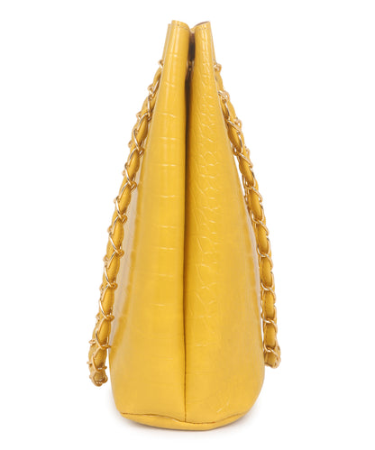 Yellow Textured Structured Shoulder Bag