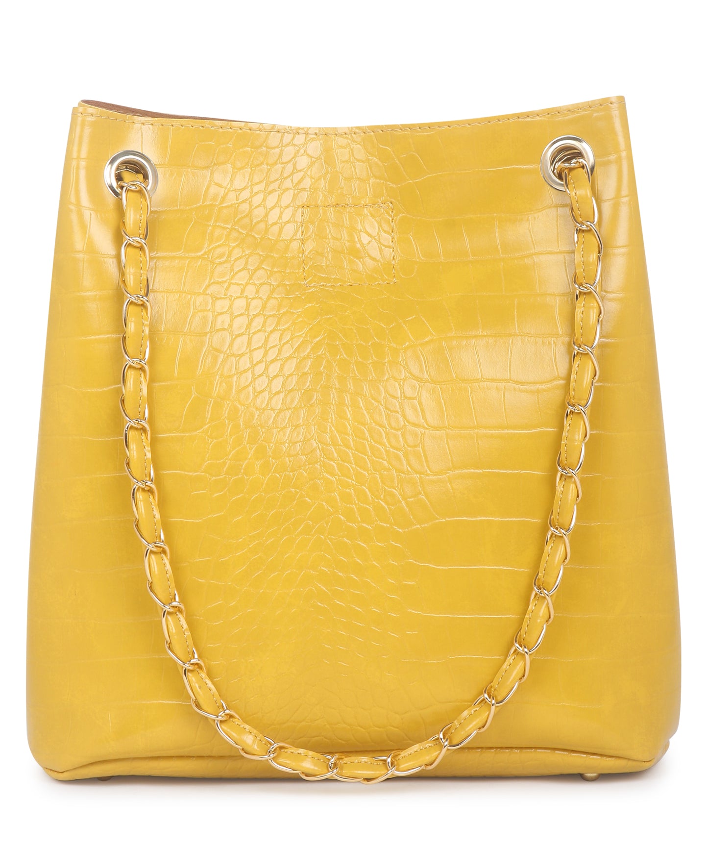 Yellow Textured Structured Shoulder Bag