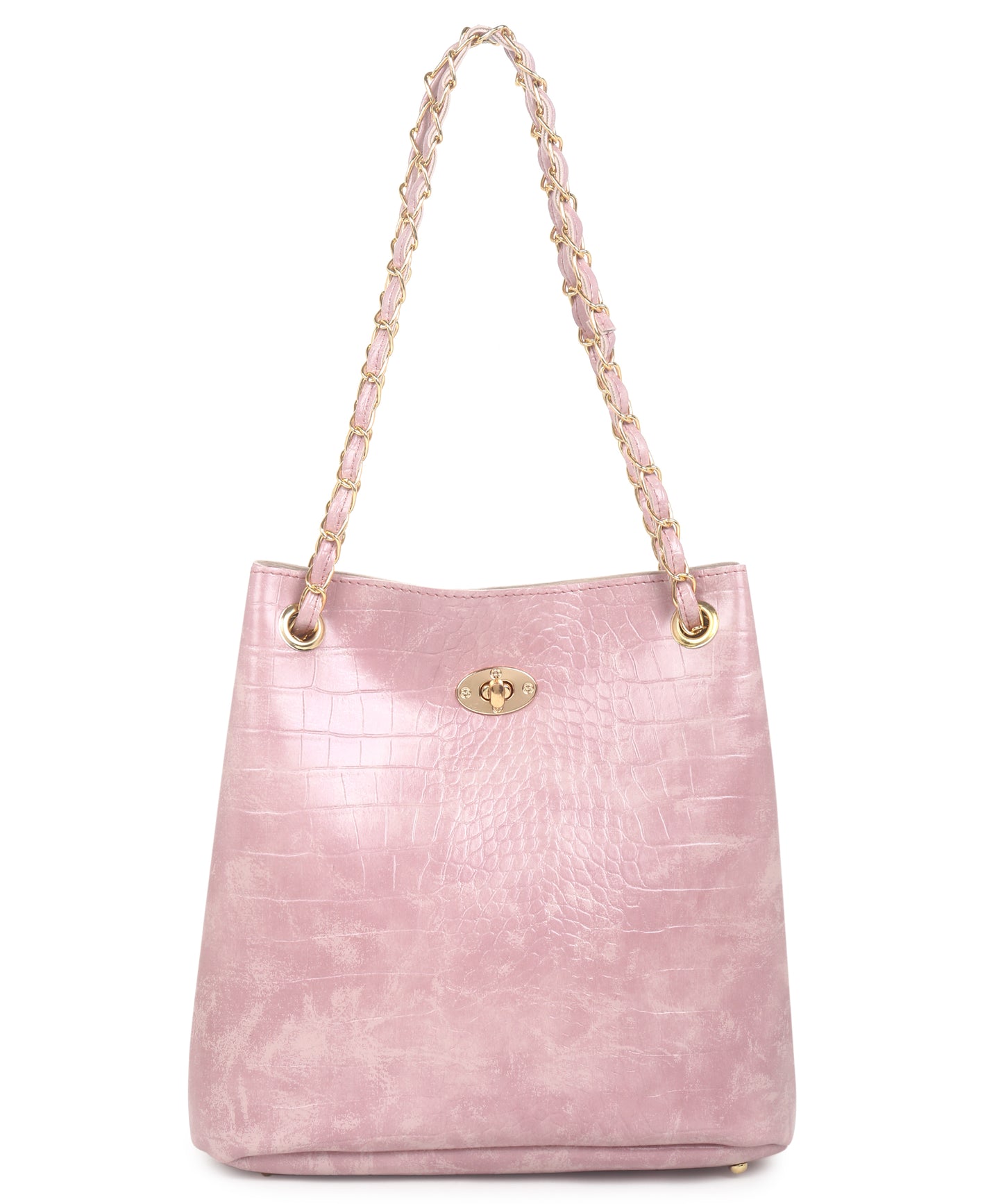 Pink Textured Structured Shoulder Bag