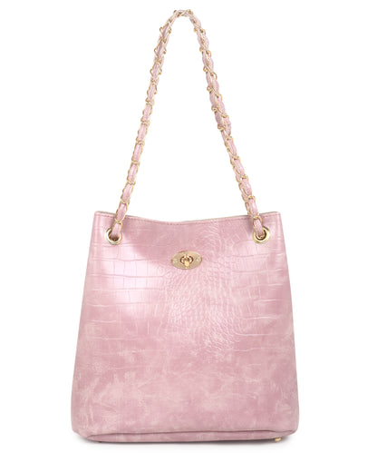 Pink Textured Structured Shoulder Bag