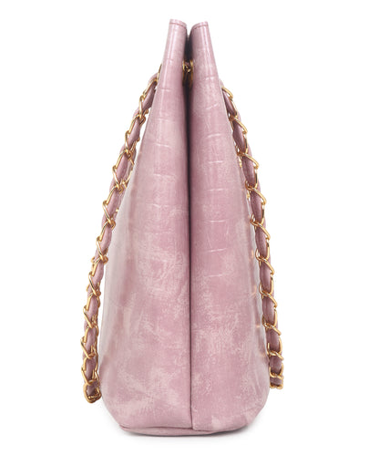 Pink Textured Structured Shoulder Bag