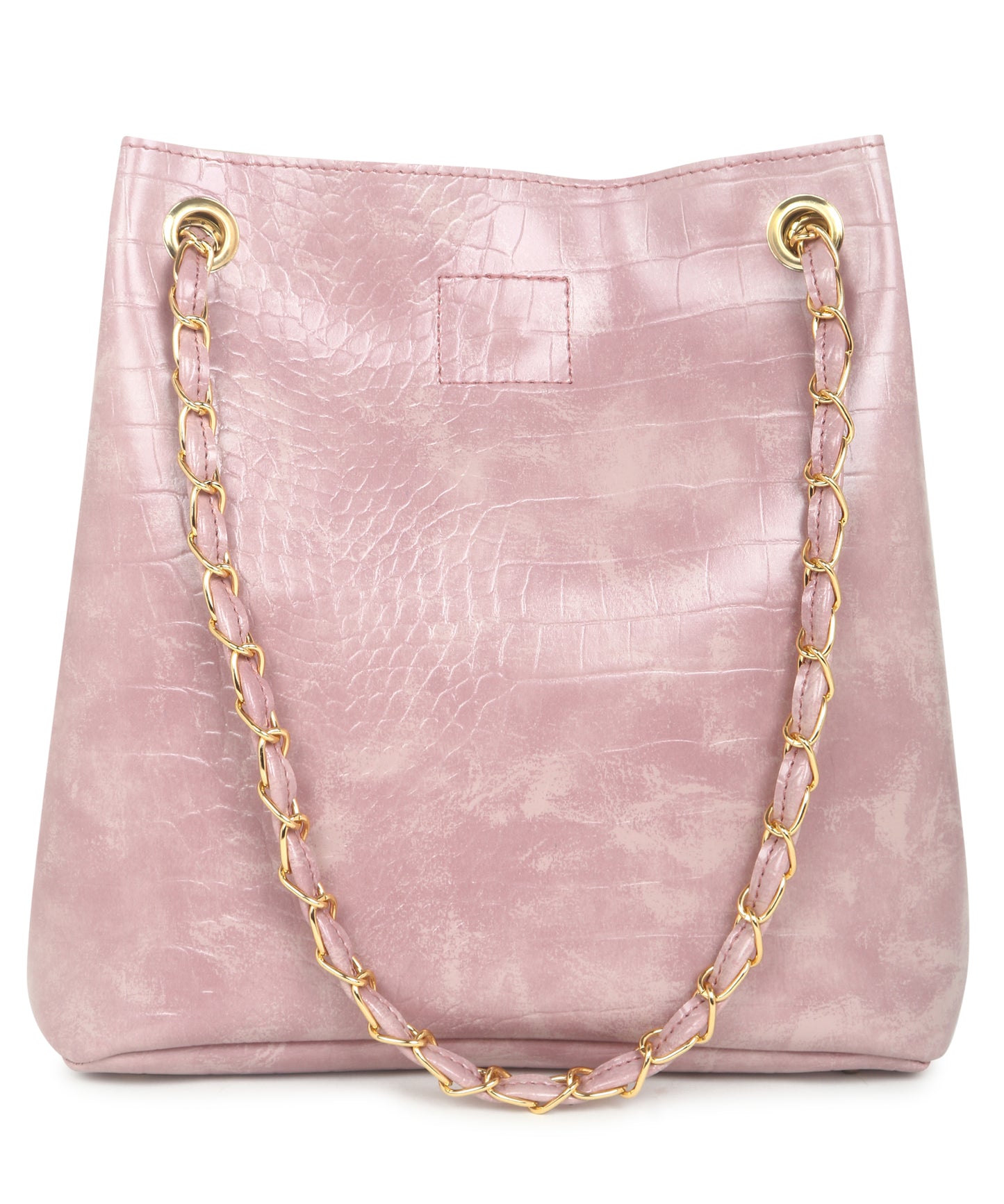 Pink Textured Structured Shoulder Bag