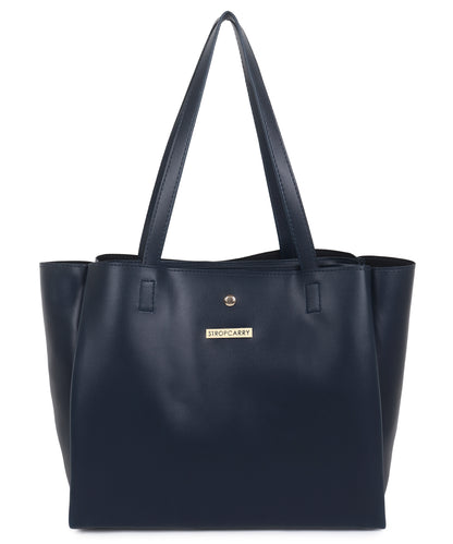 Blue Textured Structured Tote Bag