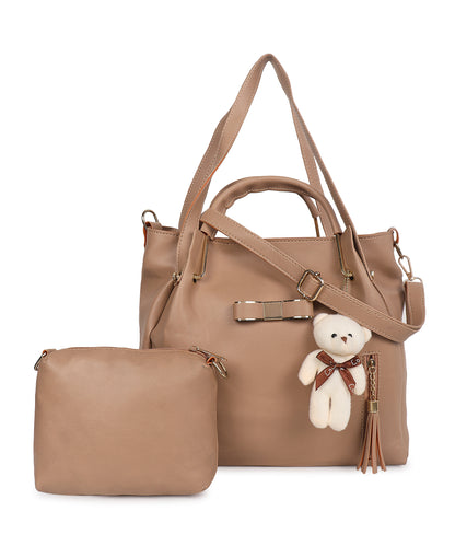 Beige Structured Shoulder Bag with Pouch