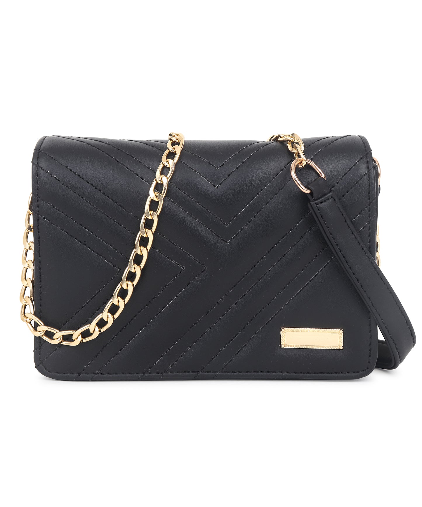 Women Black Structured Sling Bag with Quilted