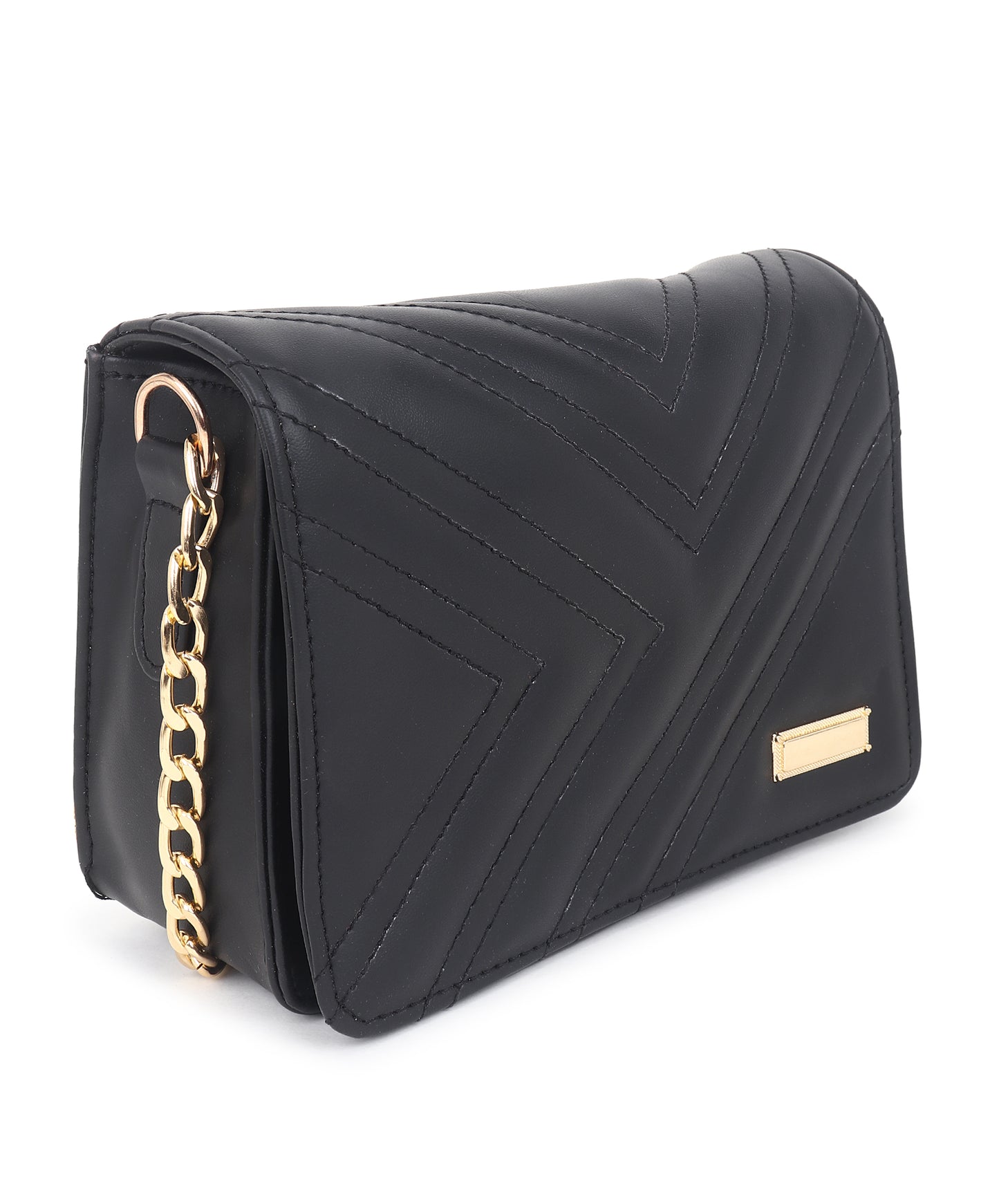 Women Black Structured Sling Bag with Quilted