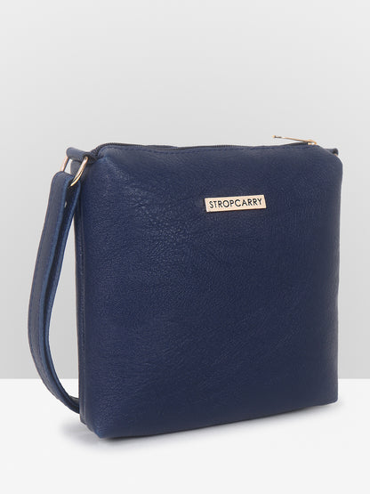 Blue Textured Structured Sling Bag for Women