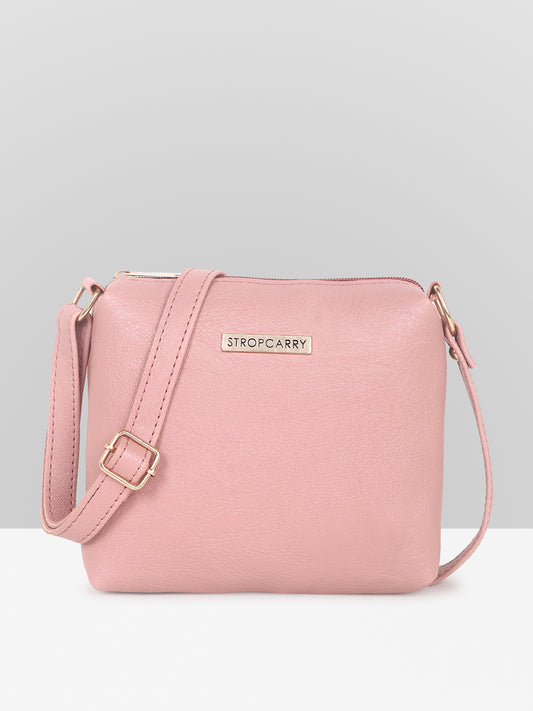 Pink textured Structured Sling Bag for Women