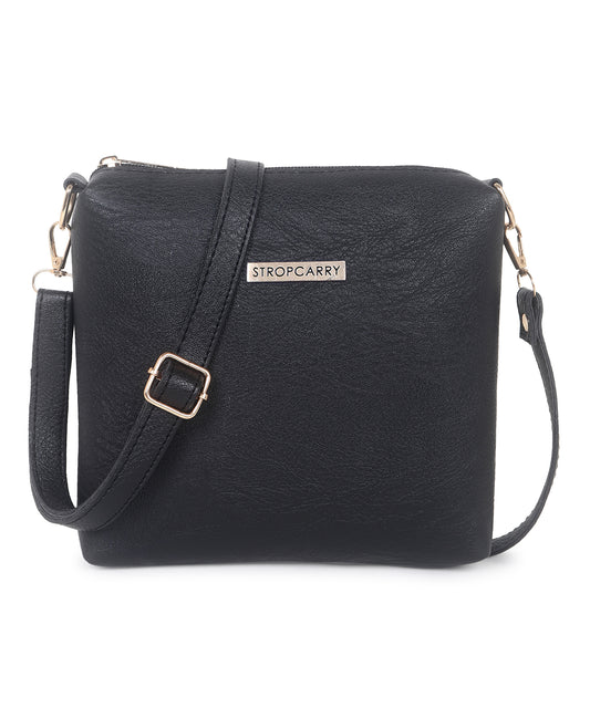 Black Structured Sling Bag for Women