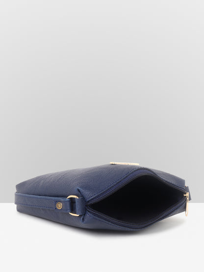 Blue Textured Structured Sling Bag for Women