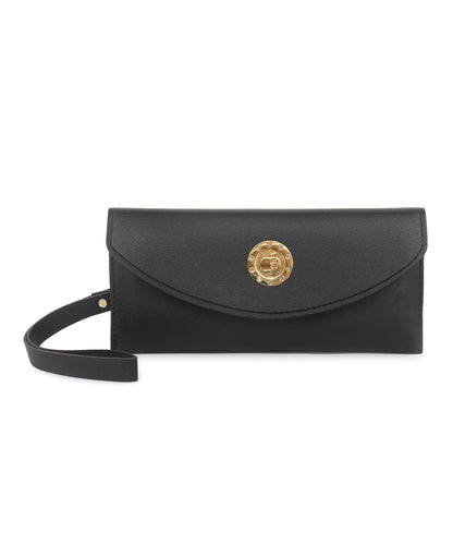 Black Embroidered Envelope Clutch