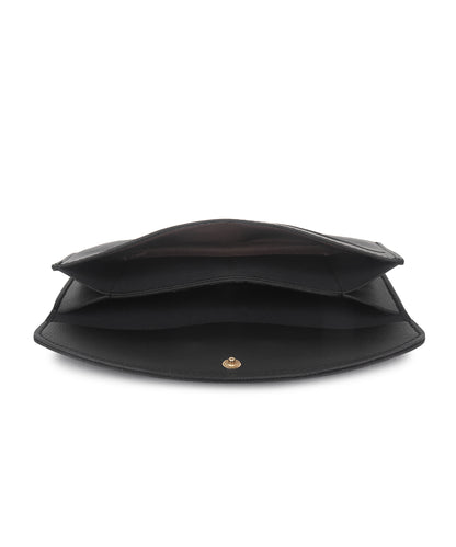 Black Embroidered Envelope Clutch